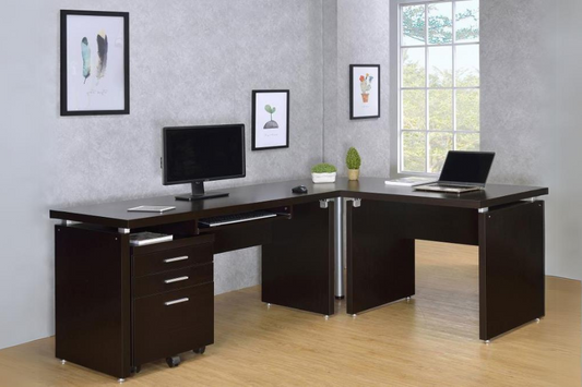 Skylar 2-piece Home Office Set L-Shape Desk with File Cabinet Cappuccino