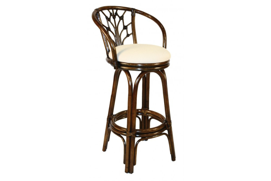 Bali Indoor Swivel Rattan & Wicker 30" Bar Stool in Antique Finish with Cushion