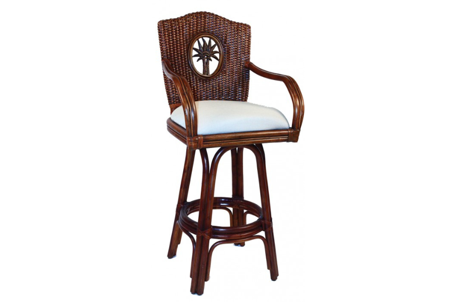 Bimini Indoor Swivel Rattan & Wicker 24" Counter Stool in TC Antique Finish with Cushion