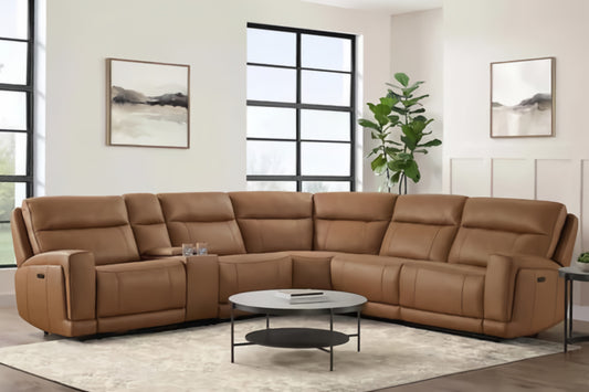 Lauretta 6-piece Leather Power Reclining Sectional with Power Headrests