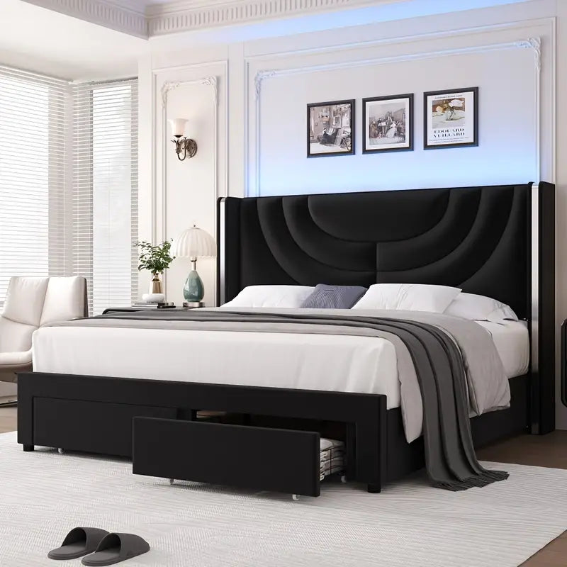 Upholstered LED Bed Frame