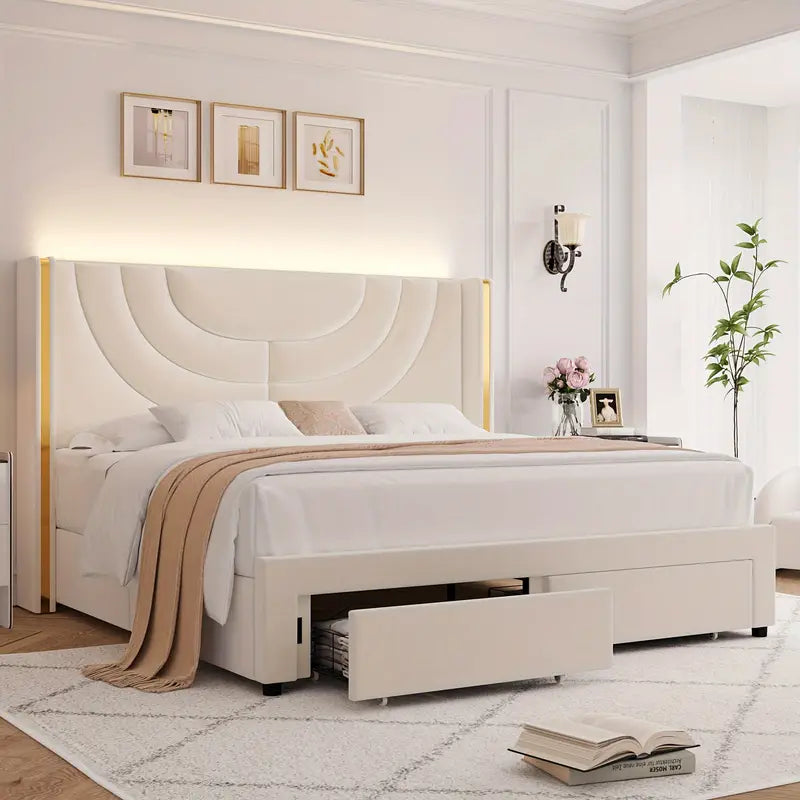 Upholstered LED Bed Frame