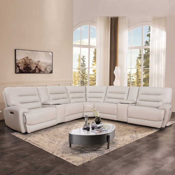 Aubrey 7-piece Leather Power Zero Gravity Reclining Sectional with Power Headrests