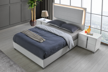 elegant platform bed in white with led lighting