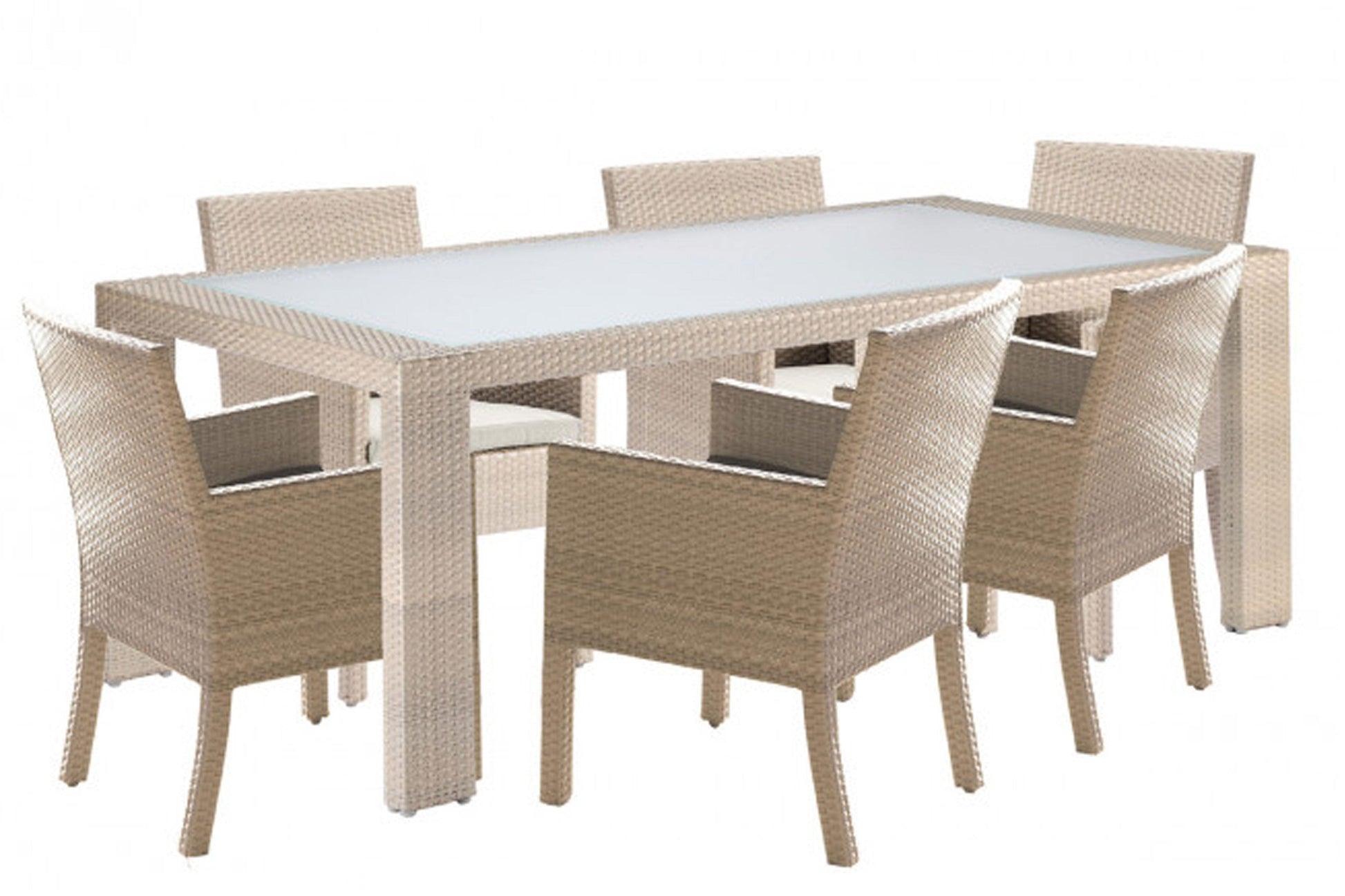 Cubix Rectangular Woven Dining Table w/glass SKU: 902-1349-KBU-RT - Venini Furniture 