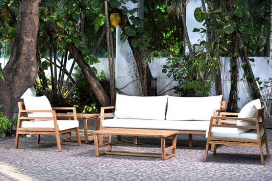 Modern Teak 5 PC Seating Set w/off-white cushions - Venini Furniture 