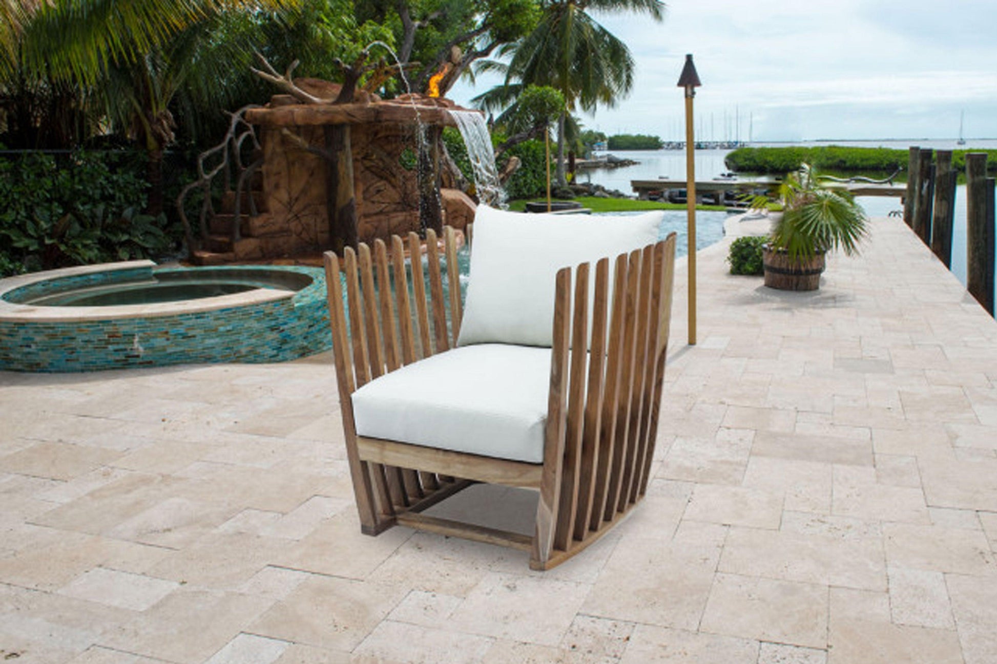 Throne Teak Lounge Chair w/off-white cushion - Venini Furniture 