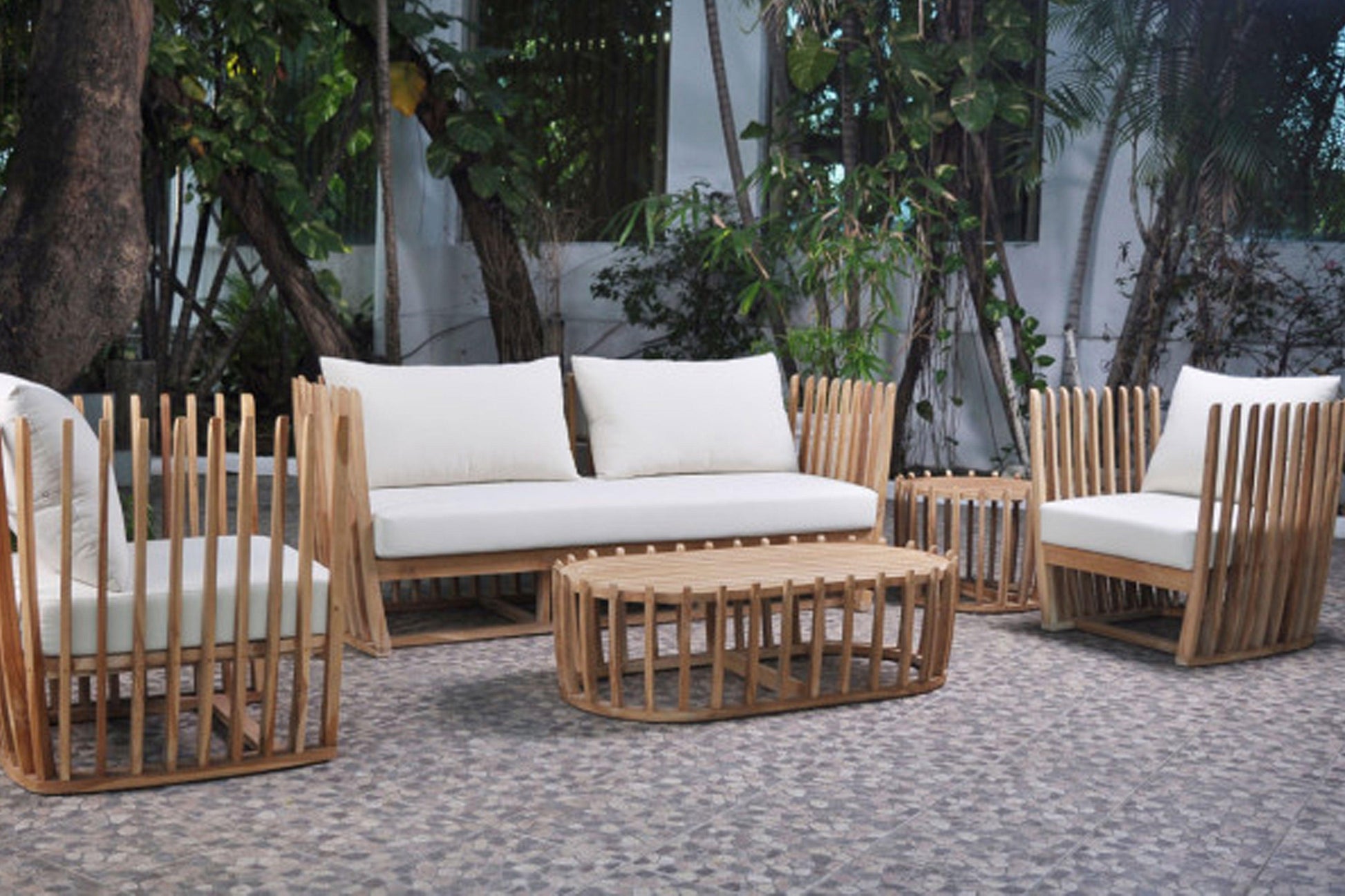 Throne Teak 5 PC Seating Set w/off-white cushions - Venini Furniture 