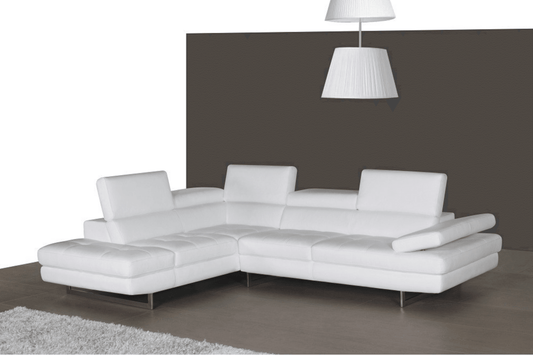 A761 Italian Leather Sectional in Snow White - Venini Furniture 