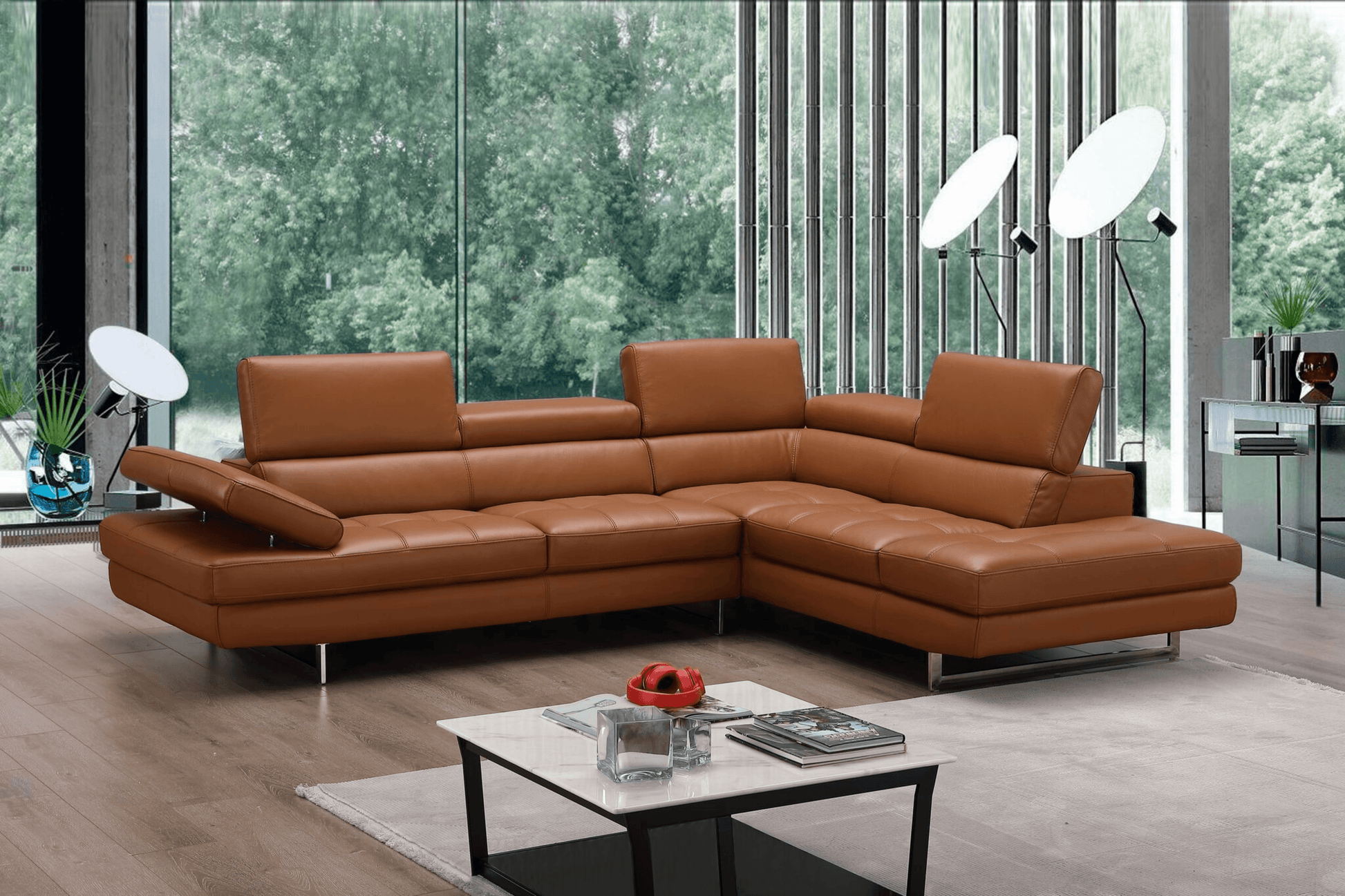 A761 Italian Leather Sectional in Caramel - Venini Furniture 