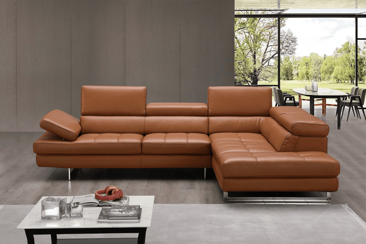 A761 Italian Leather Sectional in Caramel - Venini Furniture 