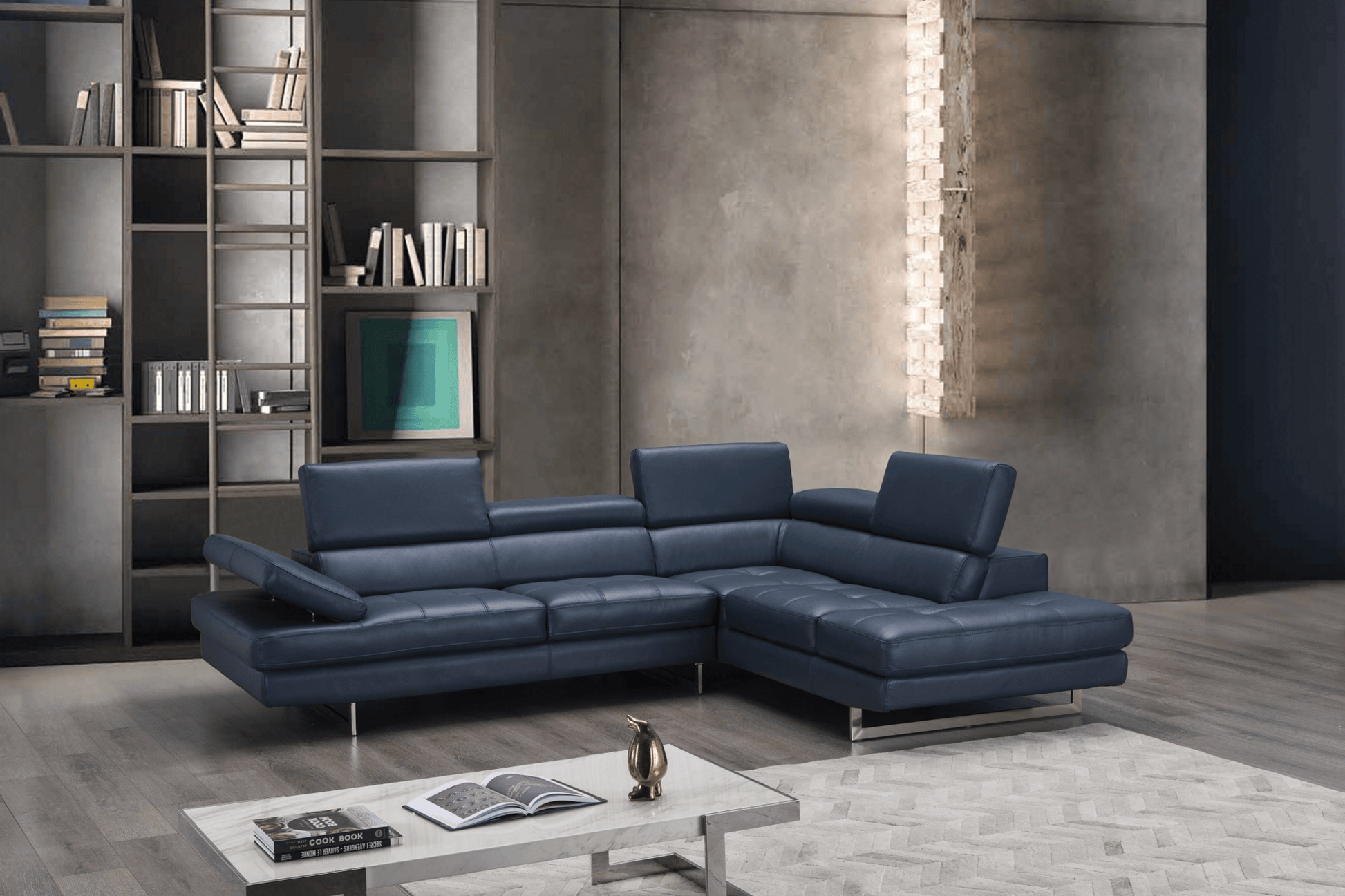 A761 Italian Leather Sectional in Blue - Venini Furniture 