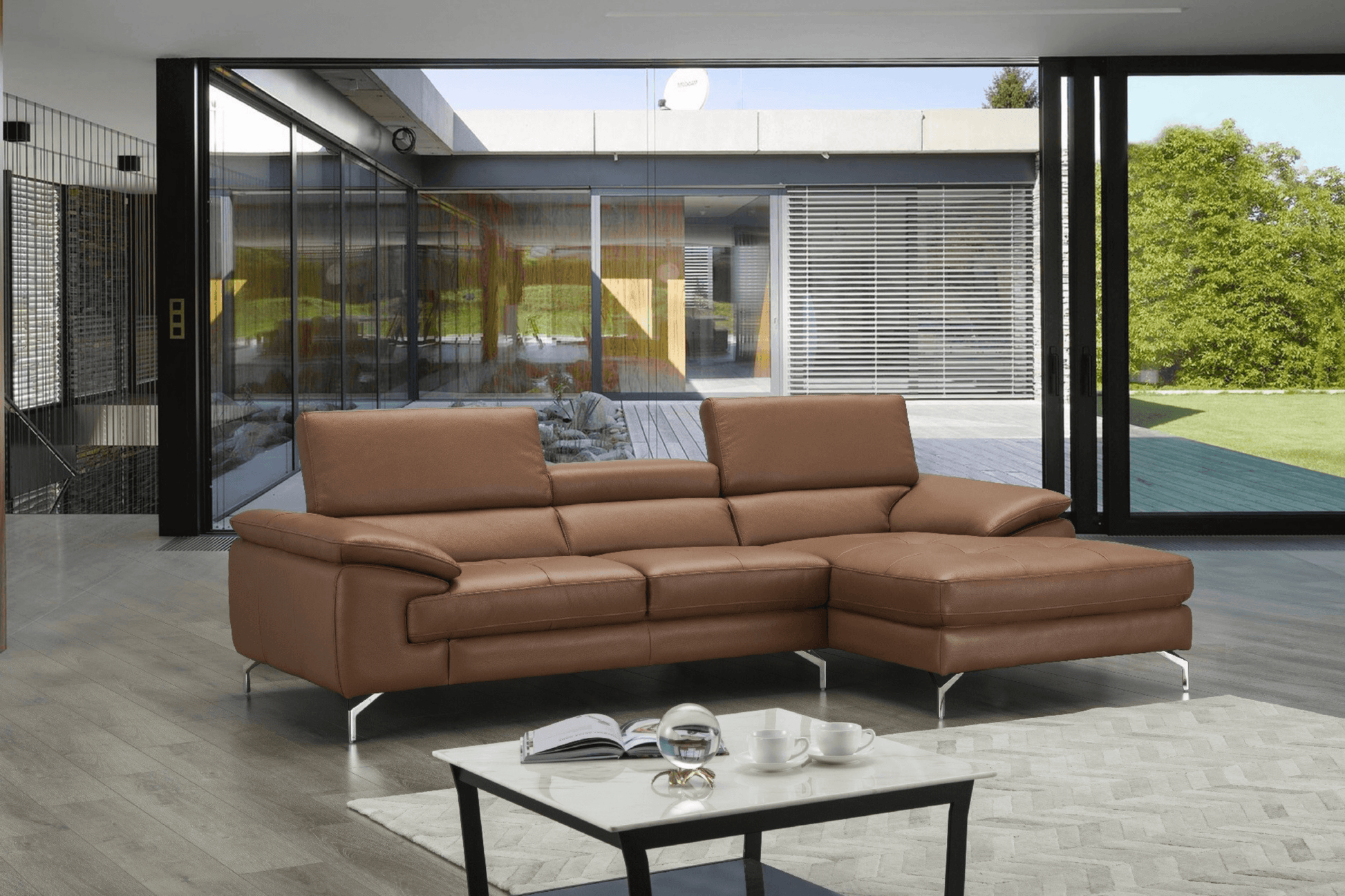 A973b Premium Leather Sectional in Caramel - Venini Furniture 