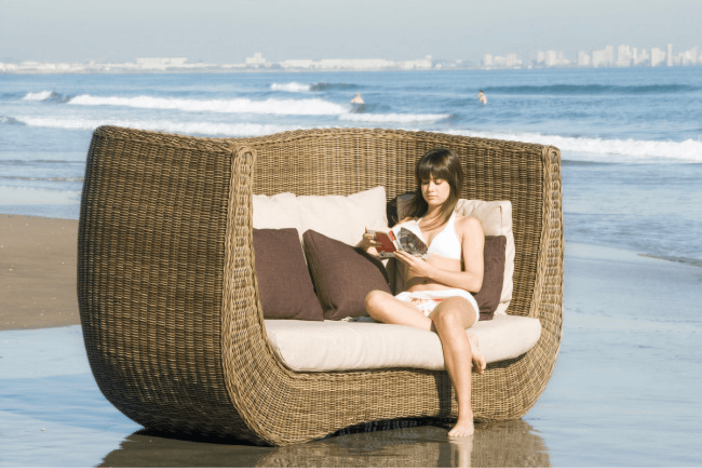 large scale designed loveseat styled daybed allows for easy placement poolside or on a balcony