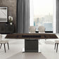 Olivia motorized dining table with dark gray oak base. - Venini Furniture 