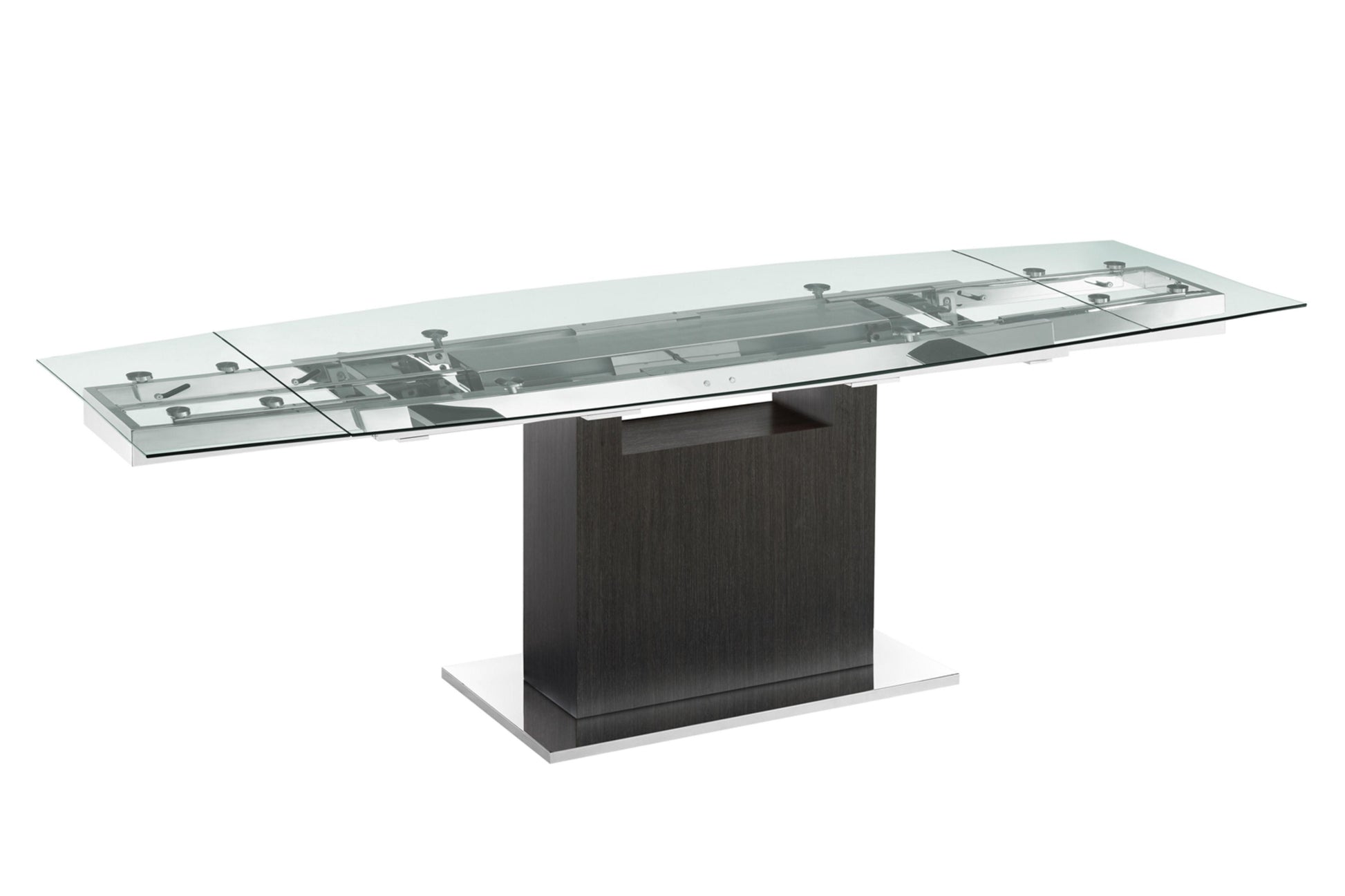 Olivia motorized dining table with dark gray oak base. - Venini Furniture 