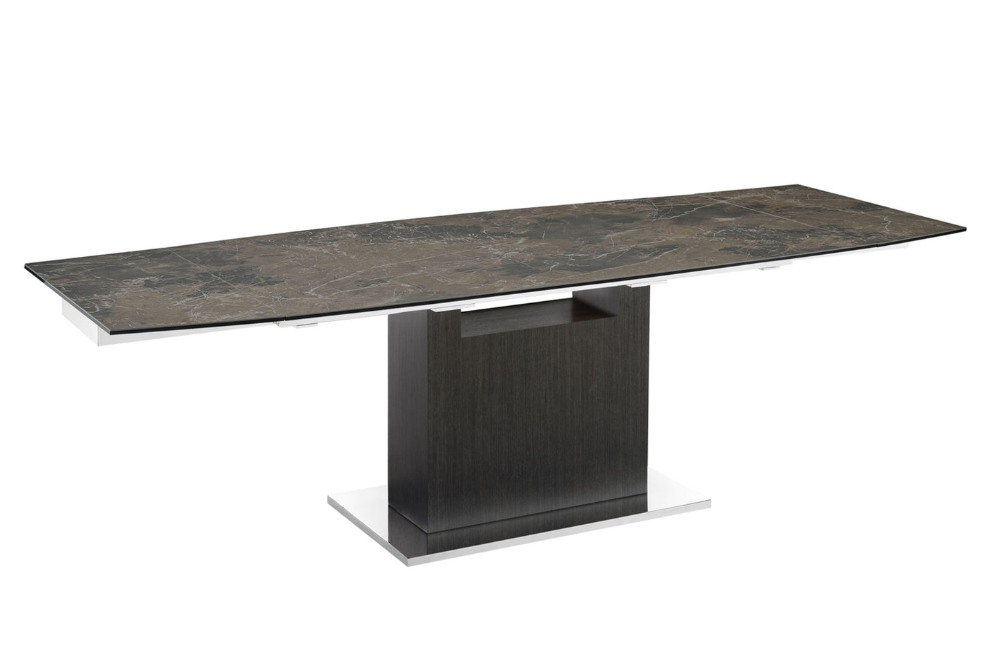 Olivia motorized dining table with dark gray oak base. - Venini Furniture 