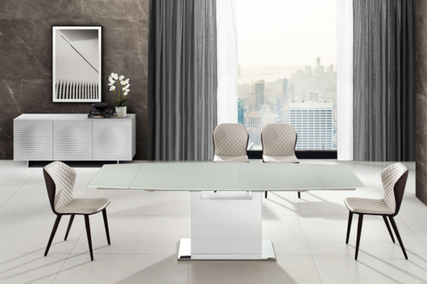 Olivia motorized dining table with white base - Venini Furniture 