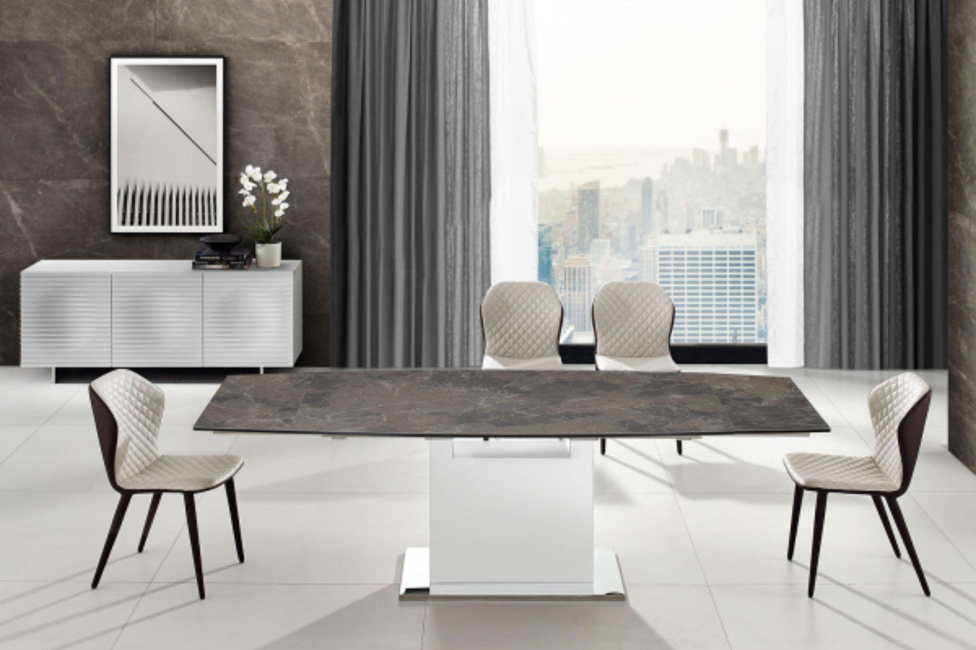 Olivia motorized dining table with white base - Venini Furniture 