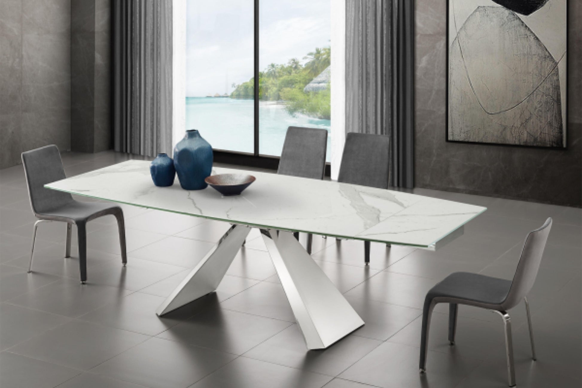 Stanza Dining Table with Polished Stainless Steel Model TC-MT04 - Venini Furniture 