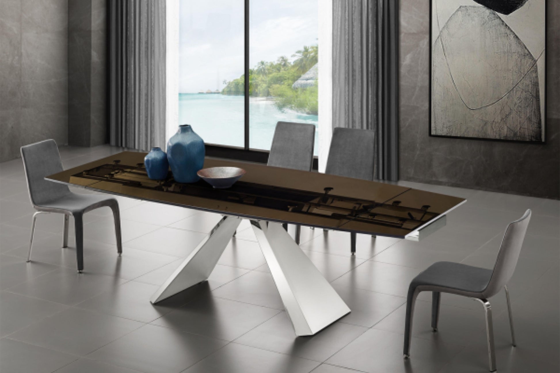 Stanza Dining Table with Polished Stainless Steel Model TC-MT04 - Venini Furniture 