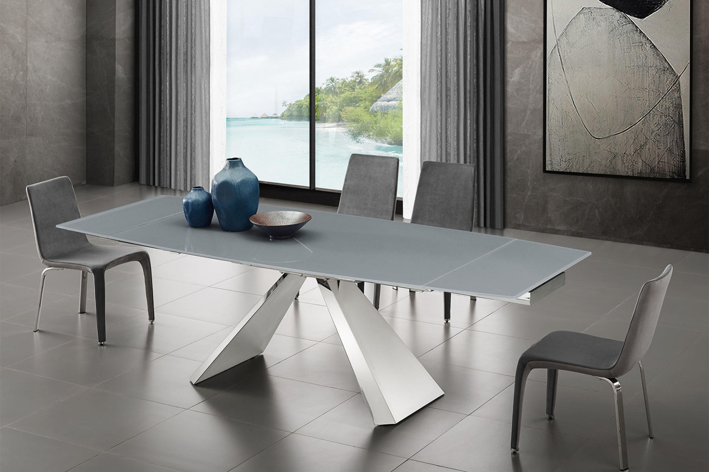 Stanza Dining Table with Polished Stainless Steel Model TC-MT04 - Venini Furniture 