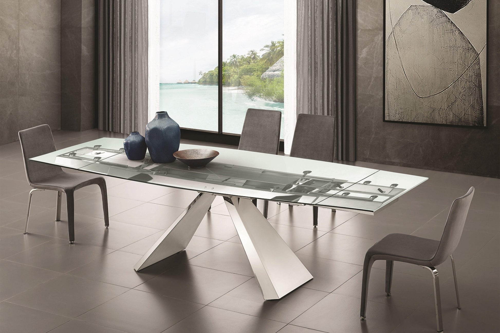 Stanza Dining Table with Polished Stainless Steel Model TC-MT04 - Venini Furniture 