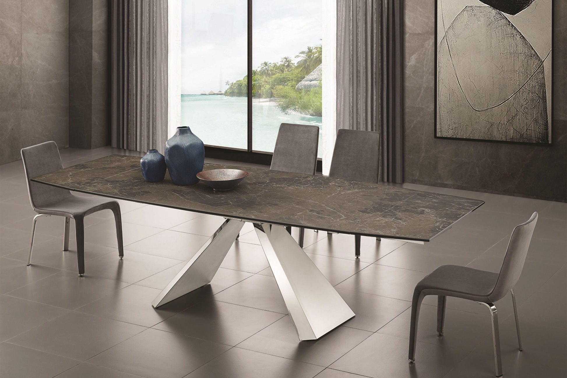 Stanza Dining Table with Polished Stainless Steel Model TC-MT04 - Venini Furniture 