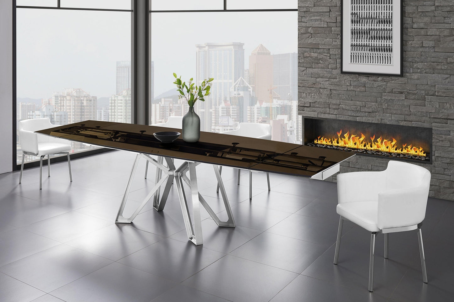 Dcota Dining Table With Brushed Stainless Steel - Venini Furniture 