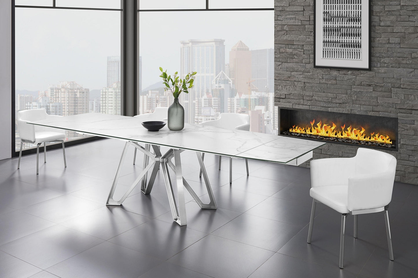 Dcota Dining Table With Brushed Stainless Steel - Venini Furniture 