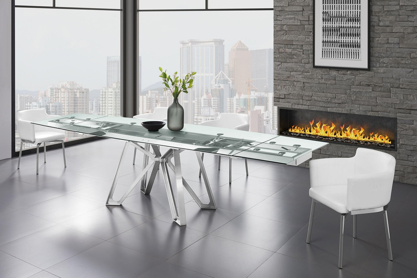 Dcota Dining Table With Brushed Stainless Steel - Venini Furniture 