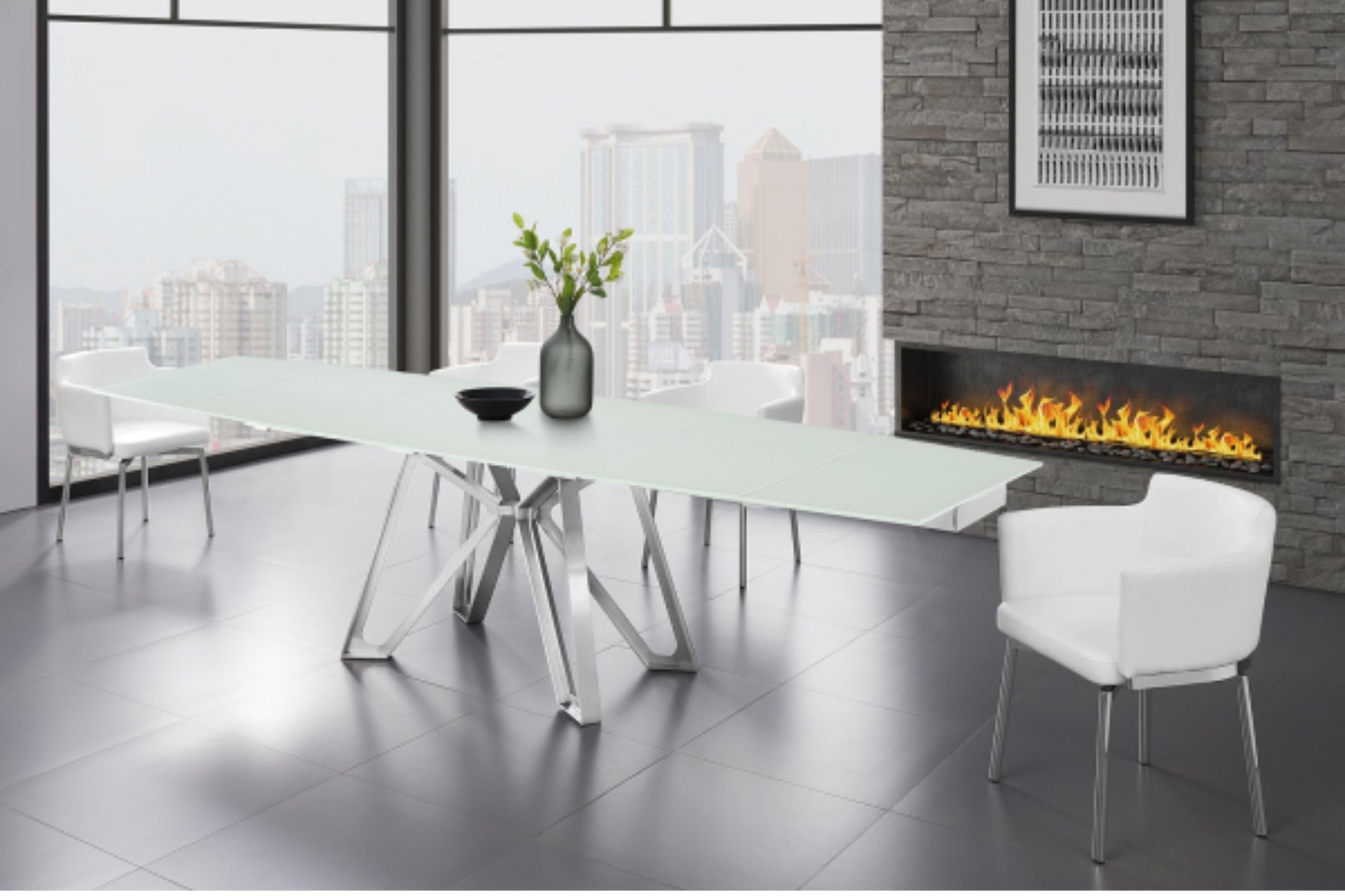 Dcota Dining Table With Brushed Stainless Steel - Venini Furniture 