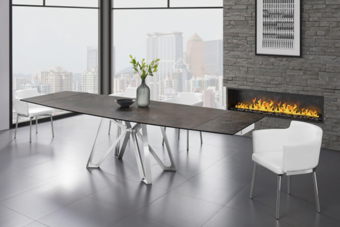 Dcota Dining Table With Brushed Stainless Steel - Venini Furniture 