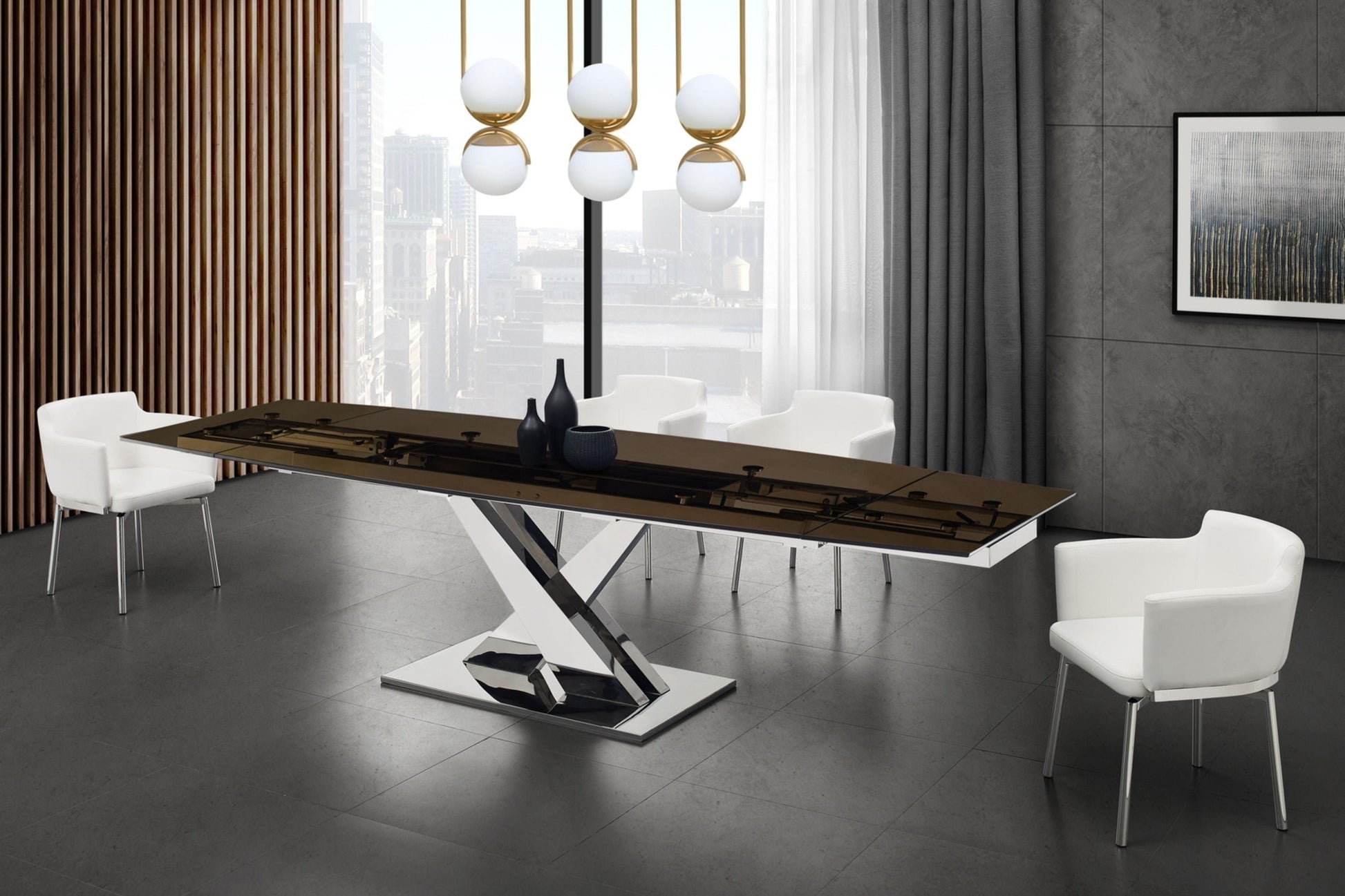 X BASE dining table with polished stainless steel - Venini Furniture 