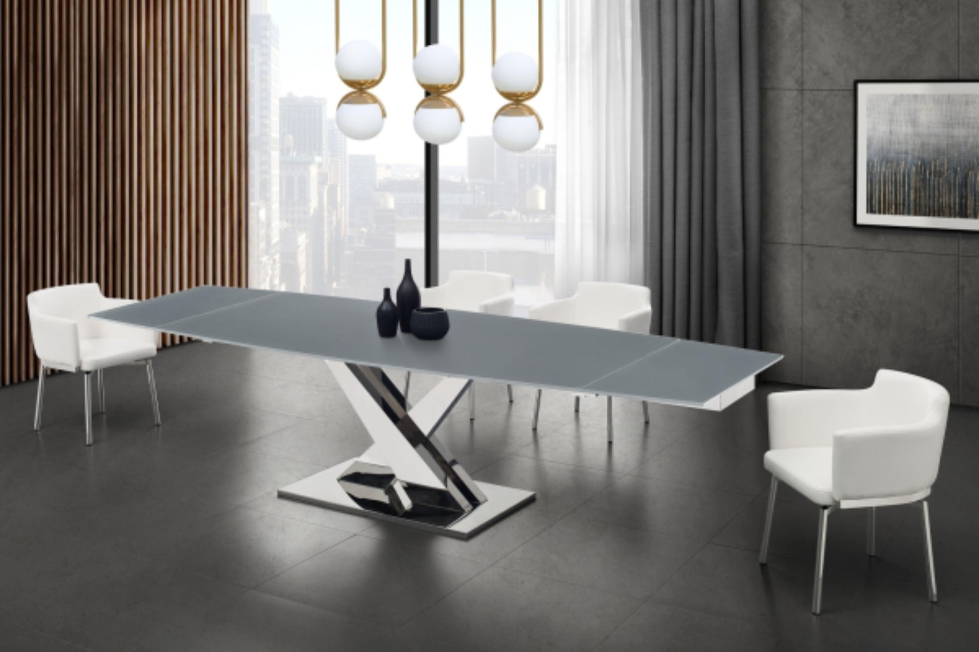 X BASE dining table with polished stainless steel - Venini Furniture 