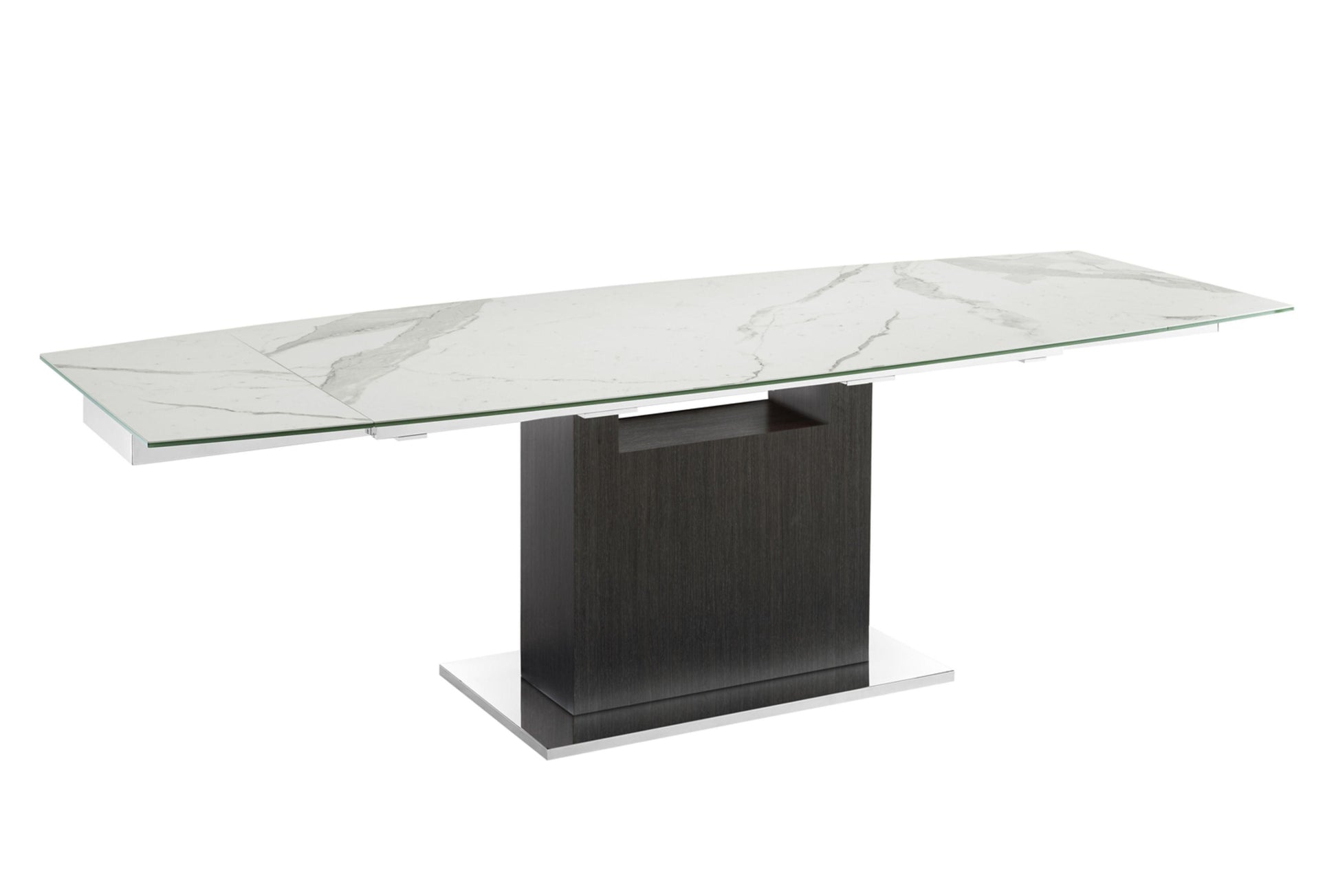 Olivia motorized dining table with dark gray oak base. - Venini Furniture 