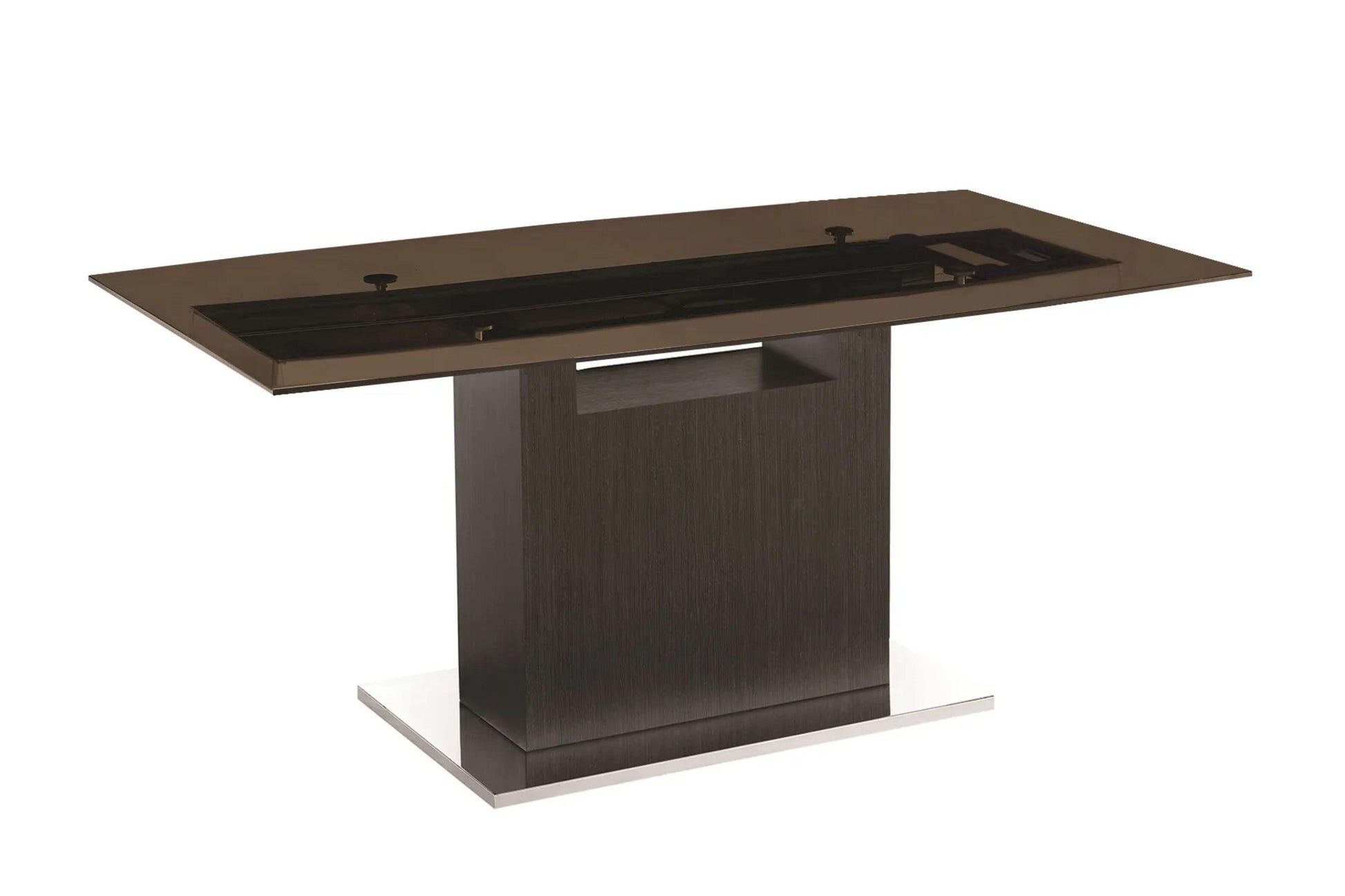 Olivia motorized dining table with dark gray oak base. - Venini Furniture 