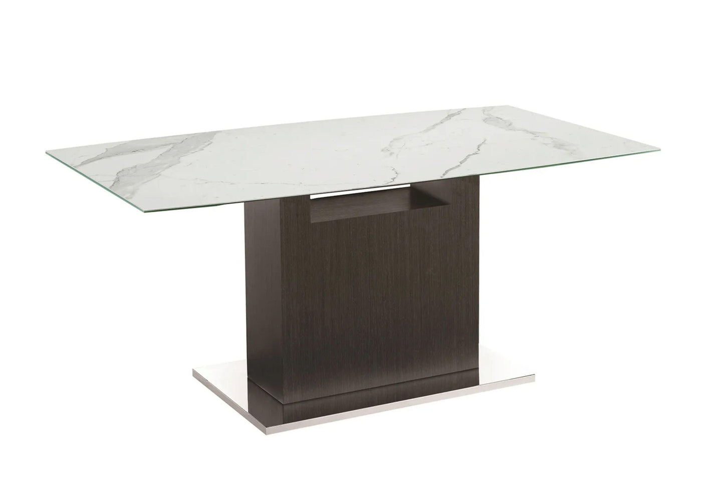 Olivia motorized dining table with dark gray oak base. - Venini Furniture 