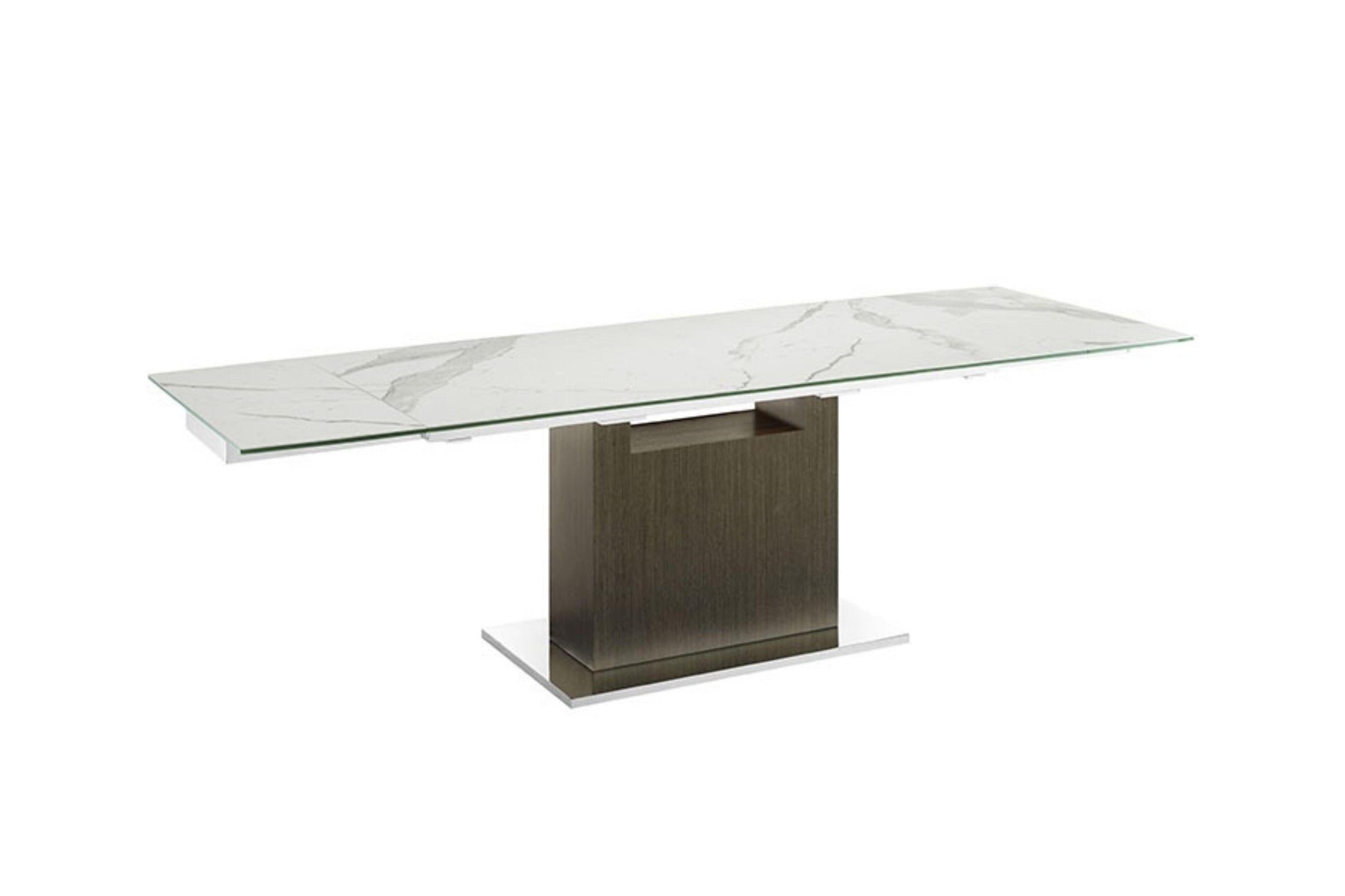 Olivia motorized dining table with dark gray oak base. - Venini Furniture 