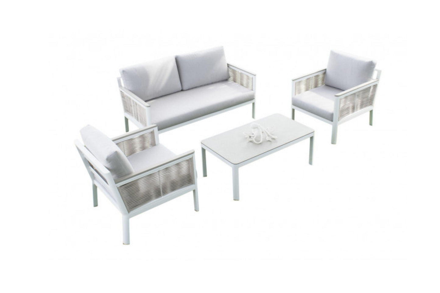 Santa Monica 4 PC Seating Set w/grey cushions SKU: PJO-3701-WHT-4PC - Venini Furniture 