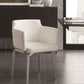 arm dining chair in white pu with swivel polished stainless steel