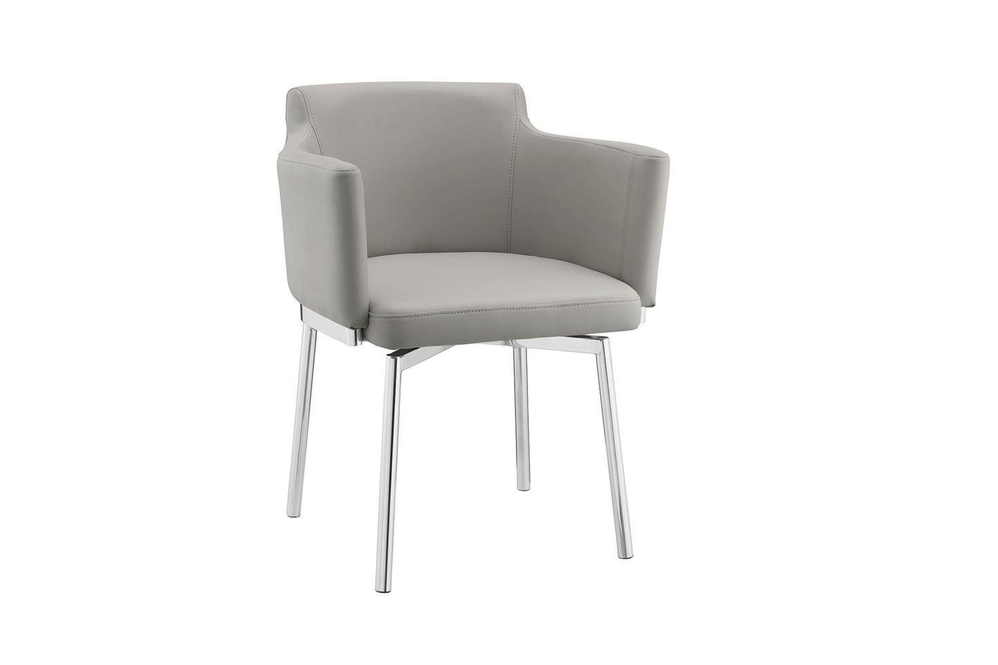 arm dining chair in white pu with swivel polished stainless steel