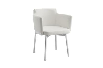 arm dining chair in white pu with swivel polished stainless steel