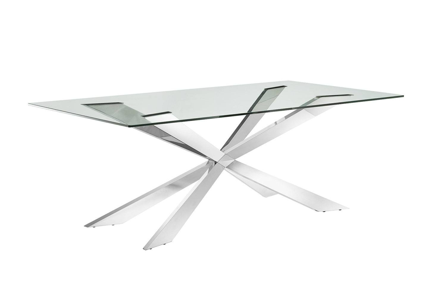 dining table in clear glass with polished stainless steel