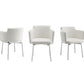 arm dining chair in white pu with swivel polished stainless steel