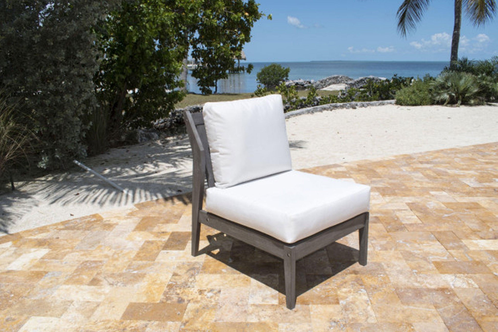 Poolside Armless Chair w/off-white cushion SKU: PJO-2701-GRY-A - Venini Furniture 